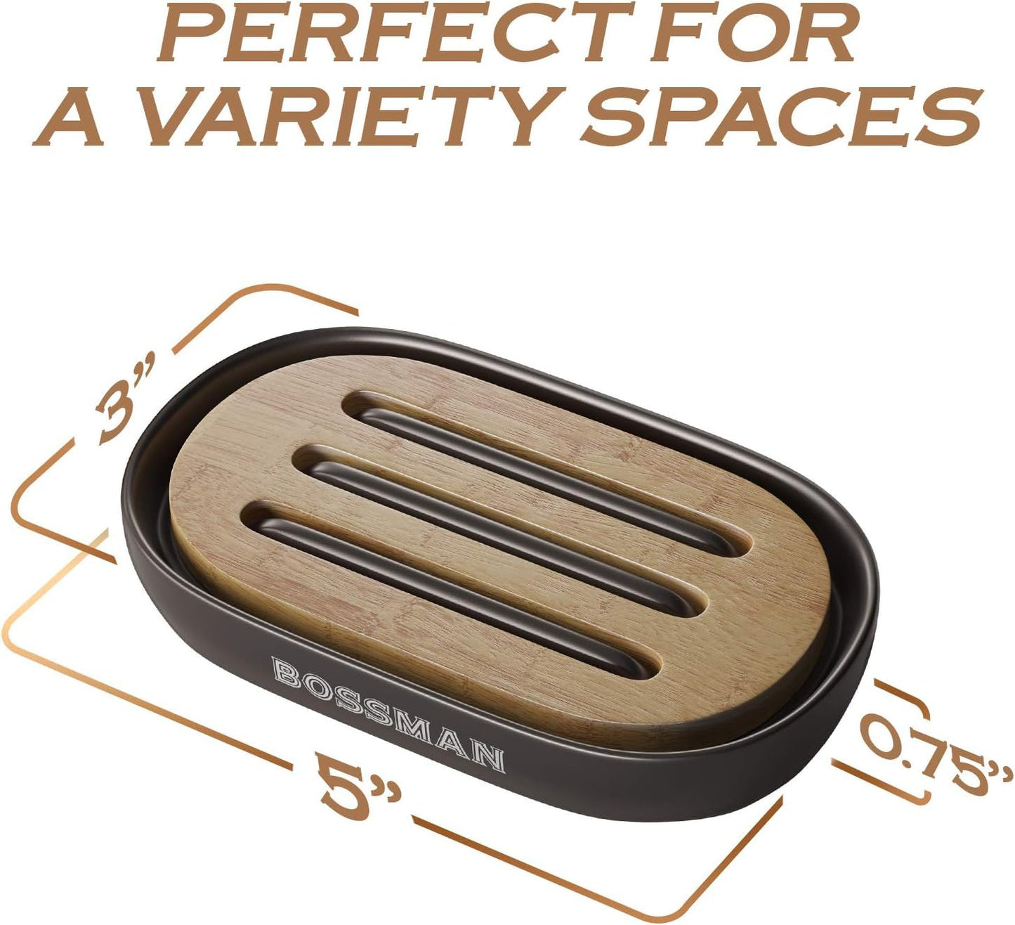 Bossman Men's 4-in-1 Bar Soap for Men + Black Soap Dish Bundle – 4 oz Bar with Lavender & Patchouli Scent + Ceramic Base with Bamboo Tray