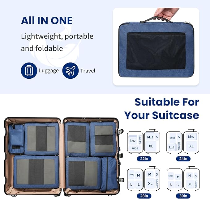 8 Set/6 Set/4 Set Compression Packing Cubes for Travel, Lightweight Vacation Travel Essentials, Travel Accessories for Suitcase Organizer Bags Set, Durable Luggage Organizer
