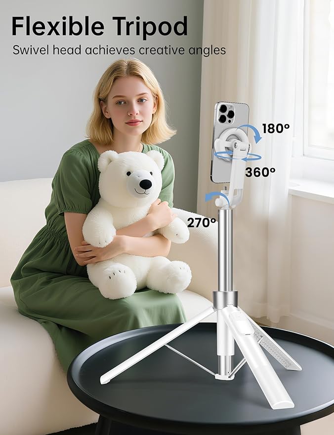 70" Magnetic Tripod for iPhone Magsafe, Extendable Selfie Stick Tripod with Rechargeable Remote & Magnetic Holder, 360° Rotatable Cell Phone Tripods Stand for Video Recording & Content Creation