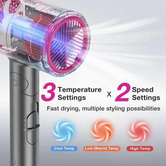 BABONIR Ionic Diffuser Hair Dryer for Curly Hair, 1875W Fast Drying Blow Dryer with Diffuser and Concentrator Nozzle, Compact & Portable Negative Ion Hairdryer Blowdryer, 3 Heat 2 Speed Settings, Gray