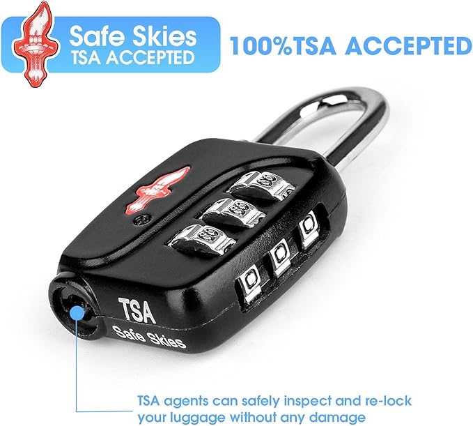 3 Sets TSA Approved Luggage Lock Combo - Secure Travel Essential w/Free Luggage Tag! Combination Lock for Suitcases, Backpacks, Gym Lockers & School