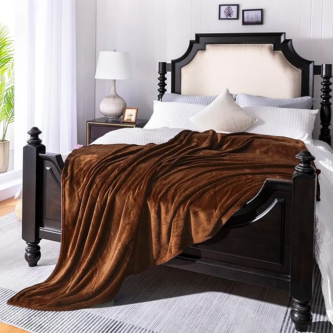 JIAHANNHA Flannel Fleece Blanket Throw Size(50 by 60 Inches),Brown Throw Blanket for Couch Sofa Bed 280GSM,Super Soft Plush Cozy and Lightweight Warm Bed Blanket for All Season