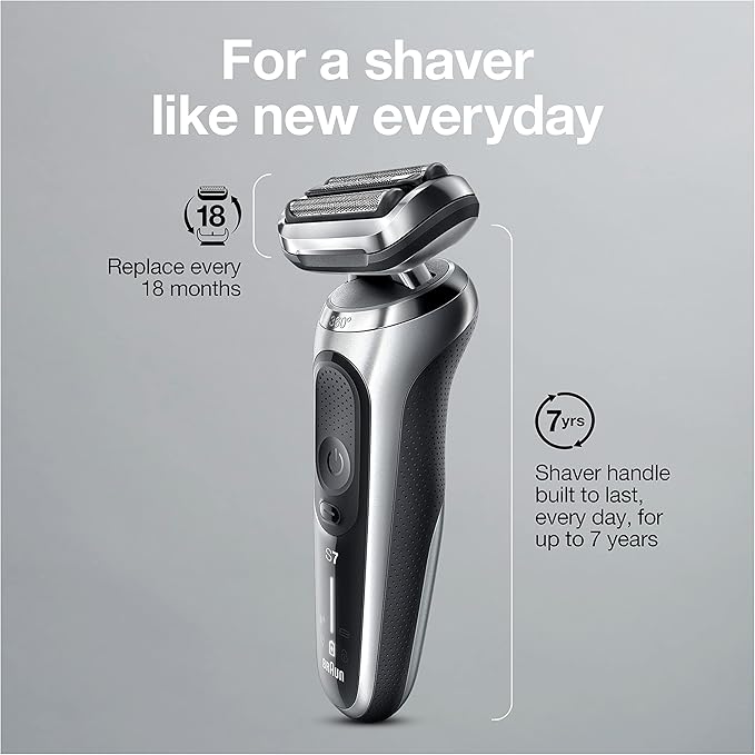 Braun Series 7 7032cs Flex Electric Razor for Men, Wet & Dry, Electric Razor, Rechargeable, Cordless Foil Shaver with Beard Trimmer and Charging Stand, Silver