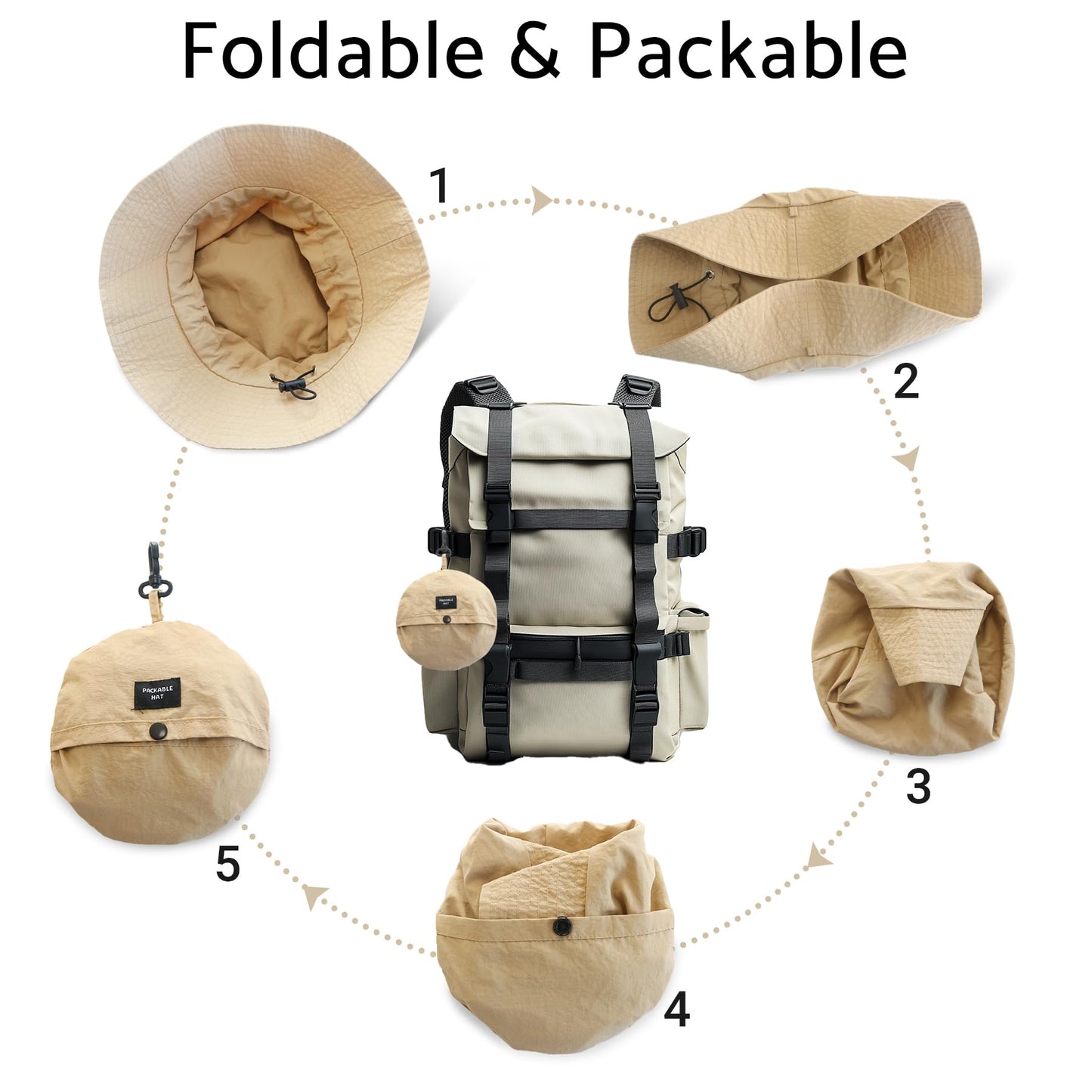 PFFY Quick Dry Waterproof Packable Bucket Hat for Women Men Outdoor Sun Hats with Detachable Chin Strap Black