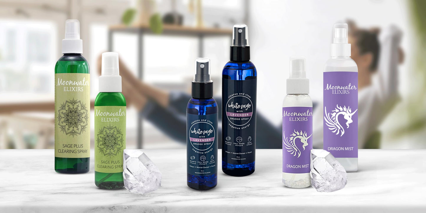 White Sage Smudge Spray for Spiritual Cleansing & Aura Protection, Sage & Lavender Smudging - Cleansing Negative Energy & Protection, Clear Quartz Reiki Energized Aromatherapy Room Mist 2X 8oz