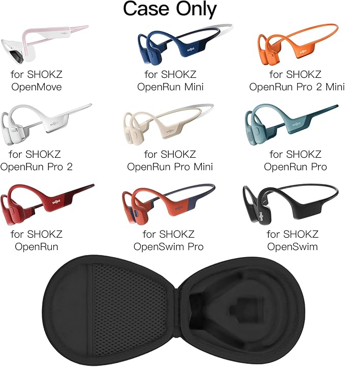 co2CREA Hard Case for SHOKZ New OpenRun Pro 2/1/Mini, OpenRun Standard/Mini, OpenMove, OpenSwim Pro, OpenSwim, Compatible with All SHOKZ Open-Ear Bone Conduction Sport Headphones, Black Case