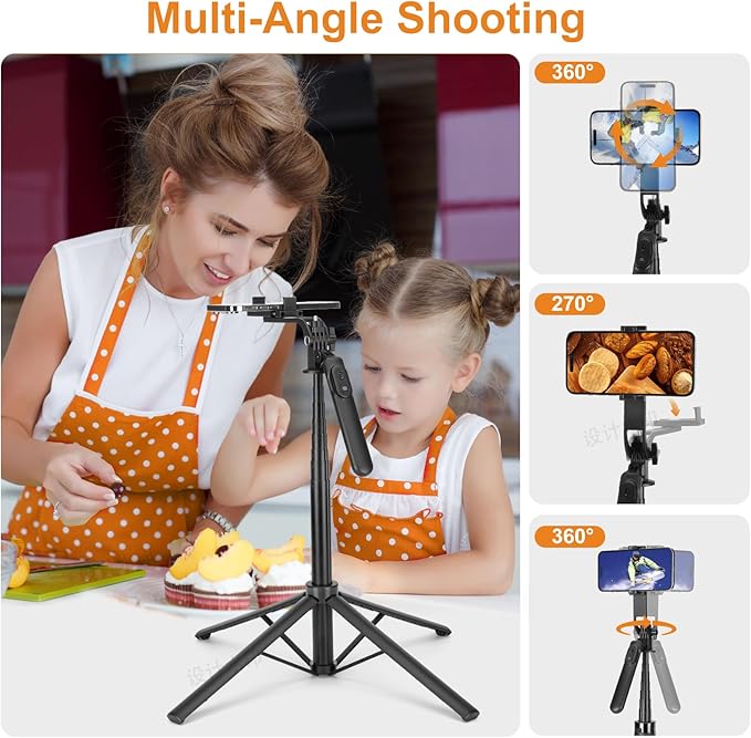 70inch Selfie Stick Phone Tripod with Rechargeable Remote,Portable Extendable 3 in 1 Cell Phone Tripod Stand for Video Recording,Travel Selfie Stick for iPhone and Android