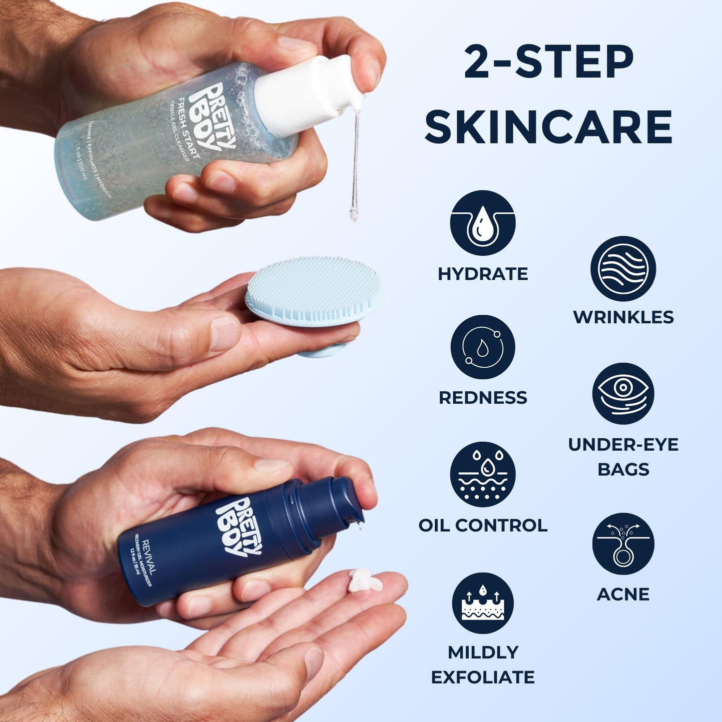 Prettyboy Face Revival Gel Moisturizer For Men - Hydrating Cream That Refreshes Dry Skin, Irritation, & Redness - Supports Anti Aging & Anti Wrinkle - Fragrance Free - 3 Count