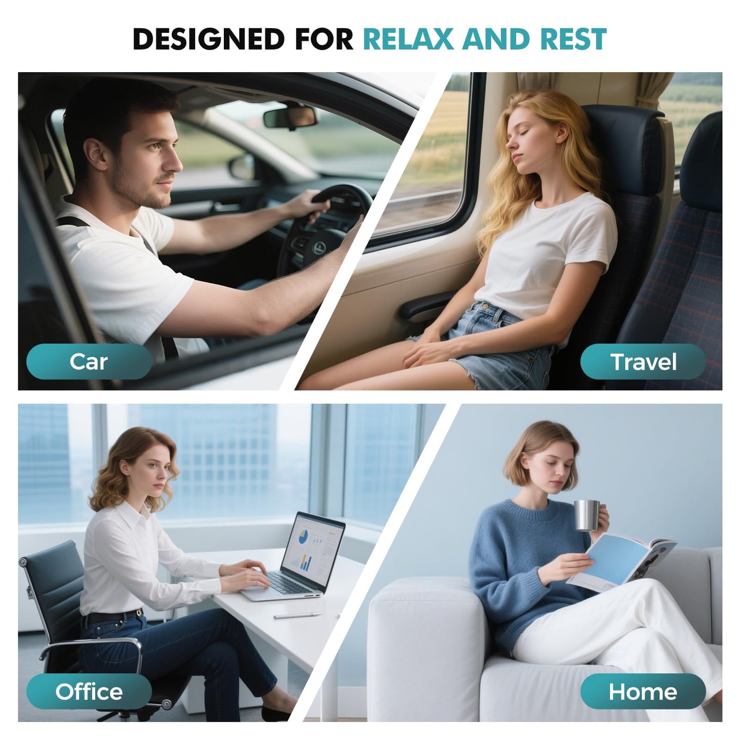 FIOGIKO Travel Neck Pillows for Airplanes - 360° Ergonomic Memory Foam Travel Pillow - Relief Neck Pain with Breathable Support for Long Flights, Car, Train & Office Use - Adults & Kids