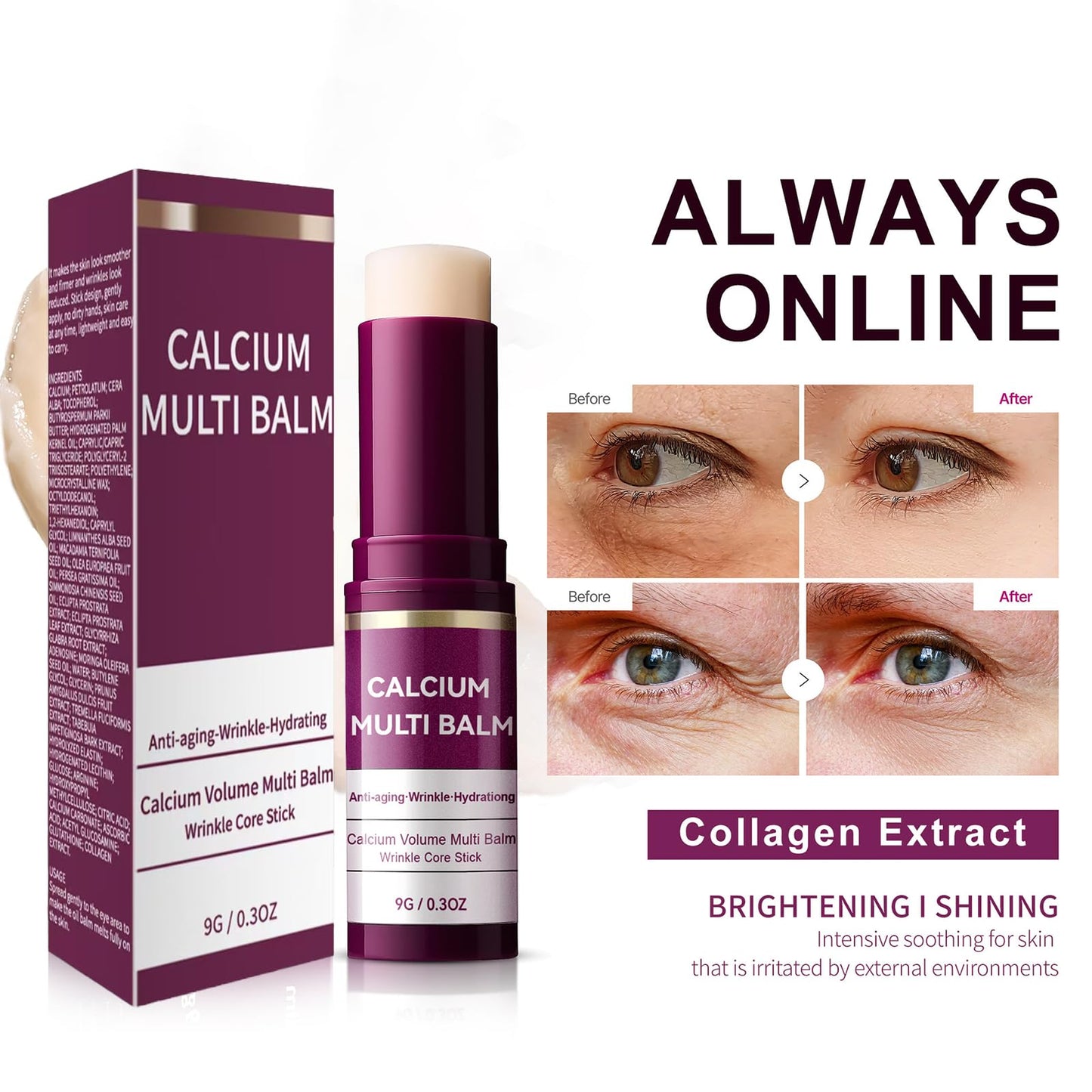 Cemenrete Calcium Multi Balm, Korean Collagen Moisturing Stick, Anti-aging, Sagging, Wrinkles, Hydrating, Almond & Vitamin E for Lip Balm Eye Cream Neck