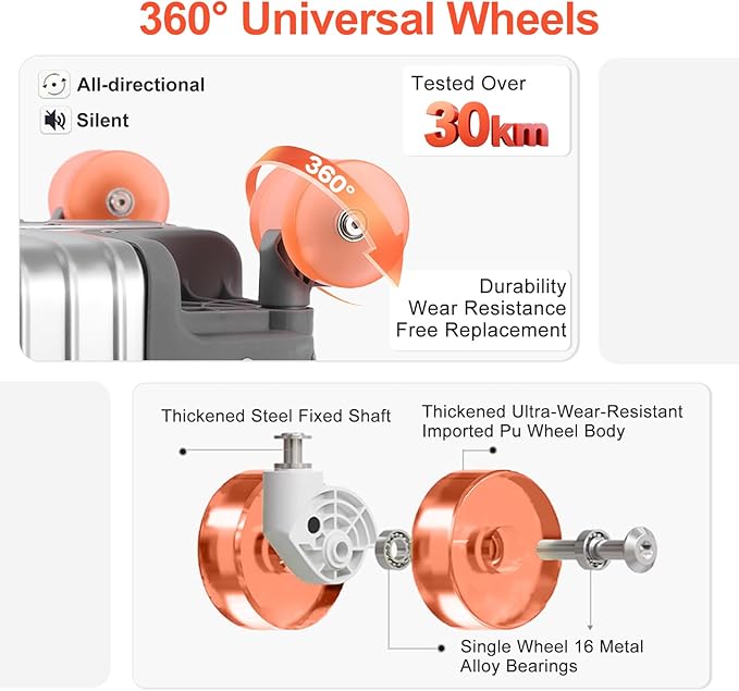 22x14x9 inch Cabin Suitcase, Carry-on Full Aluminum Body Suitcase, 20 Inch 100% Aluminum Hard Shell Luggage with PU Wheels,56x36x22cm Aluminium Large Luggage with TSA Locks(Silver)