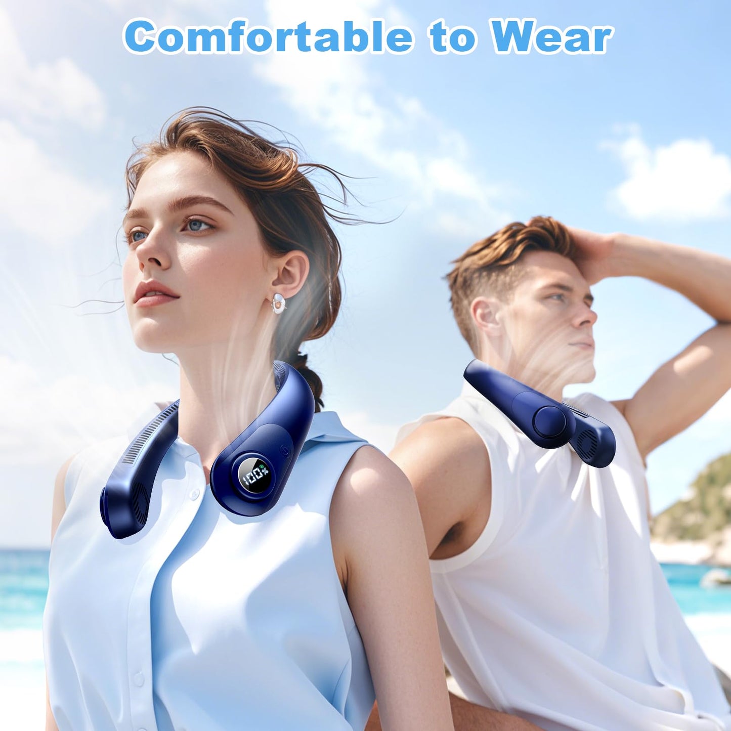 Portable Neck Fan that Blow Cold Air, LED Display, Rechargeable Hands-Free Wearable Cooling Personal Fan, 5 Speed, Neck Support, Bladeless Neck Air Conditioner, Gift for Women/Men, Hot Flashes, Travel