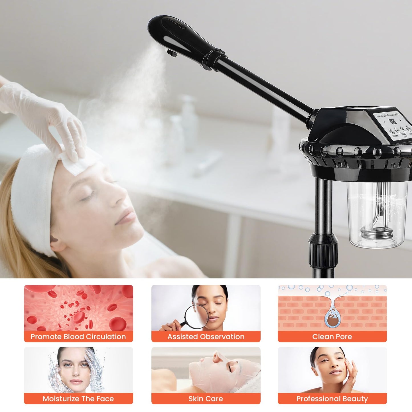 Chetunju Professional Face Steamer, Adjustable Height and Angle, Facial Steamer Clean Skin Firming Pores and Moisturizing Suitable for a Beauty, Spa, at Home