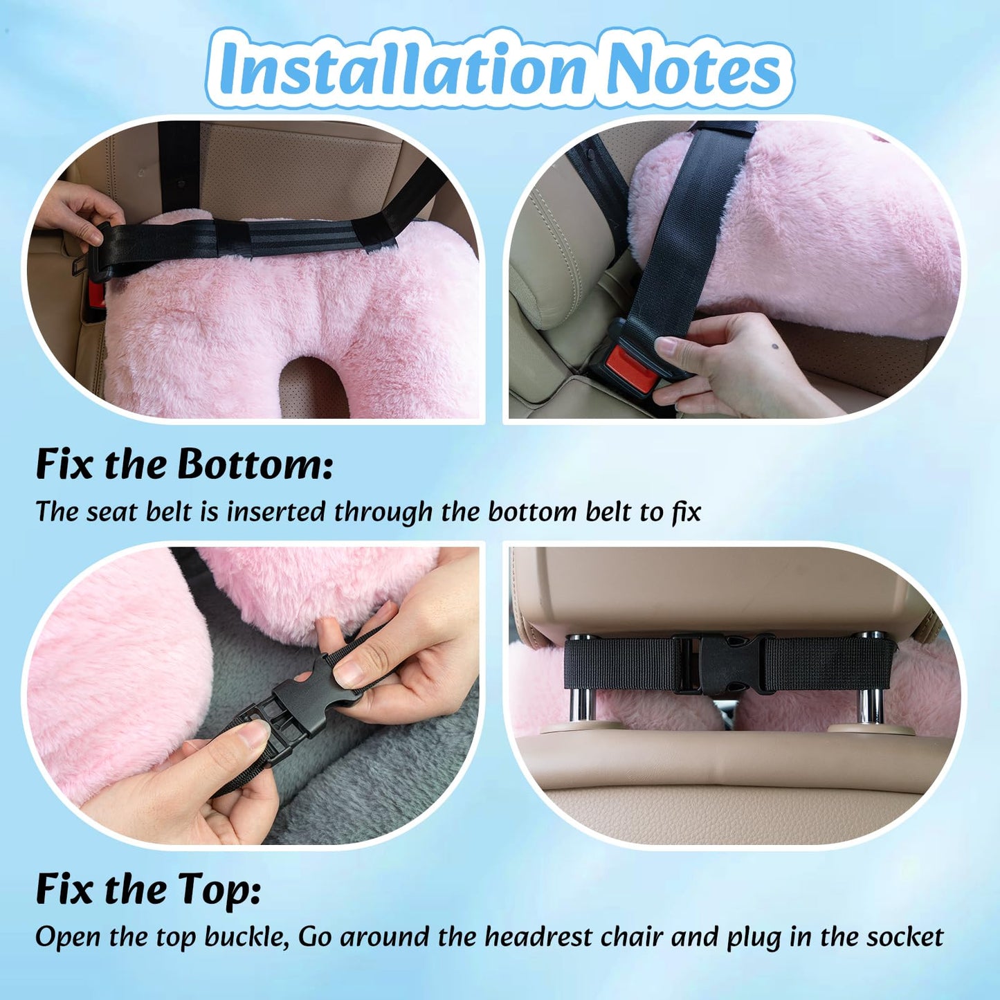 Travel Pillow, Car Pillow for Kids & Adults - Ergonomic Travel Pillows Sleeping Aid for Neck & Body Support, Car Travel Essentials Pillow on Road Trips-Pink