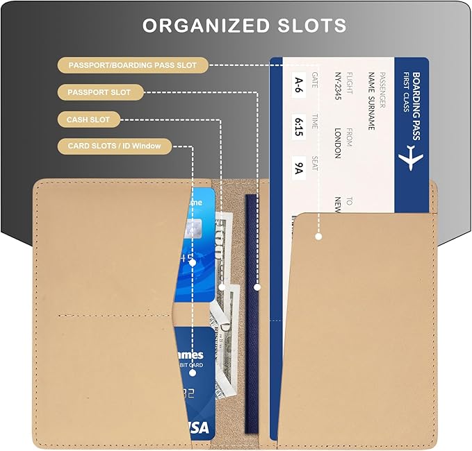 Real Leather Passport Holder for Men and Women, Handmade Wallet Cover Case, Travel Must-Haves Essentials Accessories, Birthday Gifts (Crazy Horse, Beige)