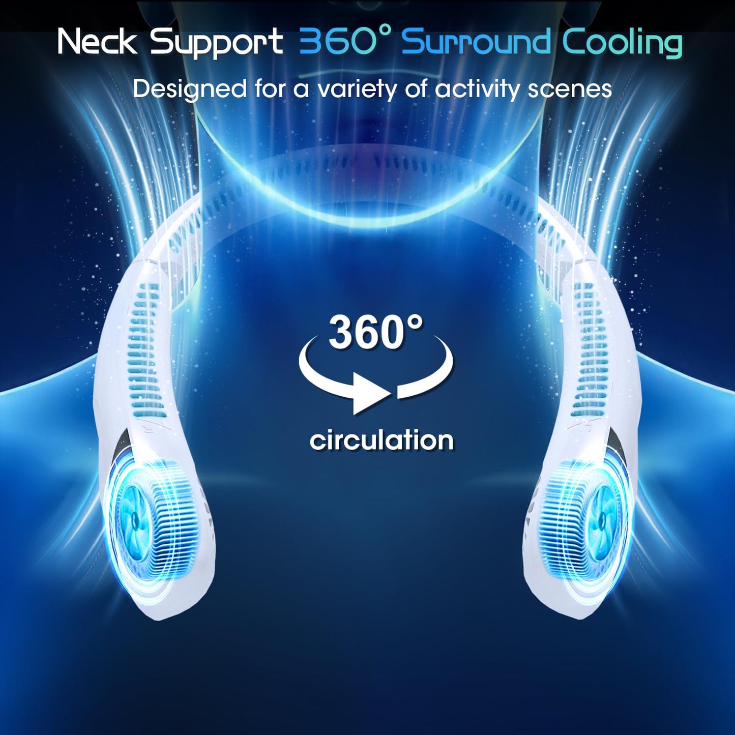 OLV Neck Fan 5000mAh Rechargeable Battery Portable Fan 360° Bladeless Cooling 3 Speeds Powerful Airflow Personal Foldable Neck Fan Gifts for Men Women Home Office,Travel,Sports,Golf,Camping White