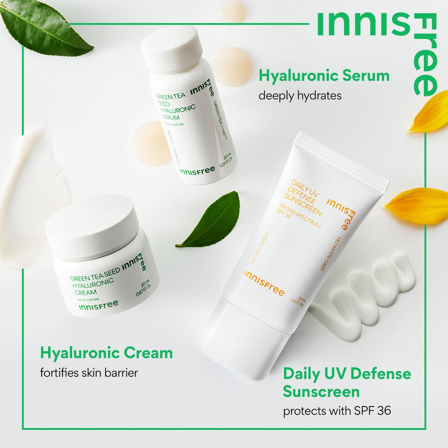 innisfree Hydrate & Protect Mini Set, Korean Serum, Cream & Sunscreen with Green Tea and Hyaluronic Acid, Travel Skincare Trio