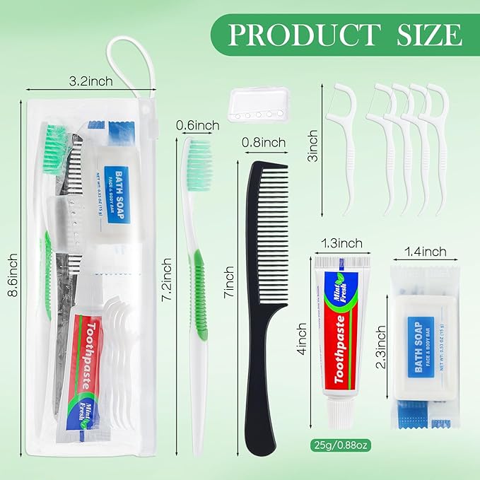 30 Set Personal Care Travel Toiletries Sets Bulk,7-in-1 Disposable Toothbrushes with Toothpaste and Floss,Comb,Soap,Cover,Zip Bag Toiletry Travel Toothbrush Kit for Homeless,Hotel,Charity