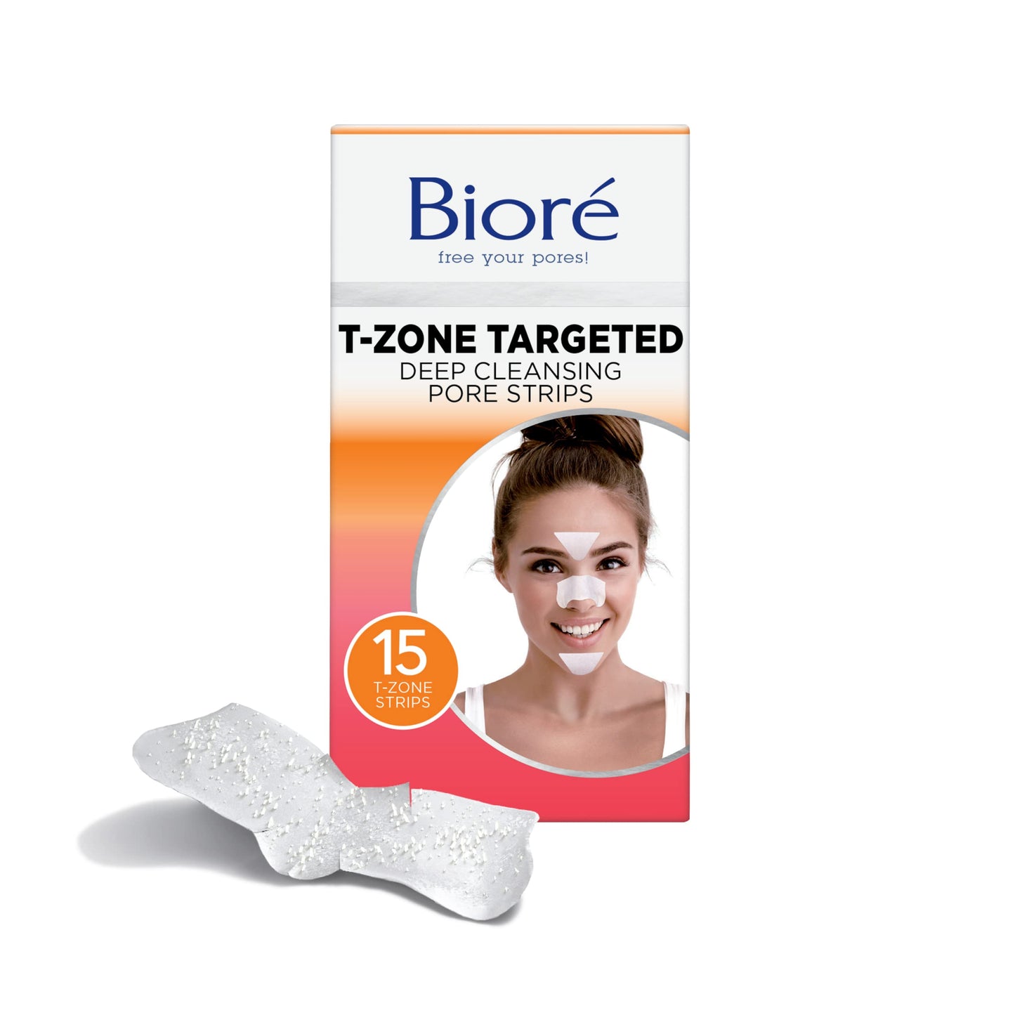 Bioré T-Zone Blackhead Remover Strips, Deep Cleansing Pore Strips, (5 Nose + 5 Face + 5 Chin Strips), Instant Pore Unclogging for the T-Zone Area, 15 Count