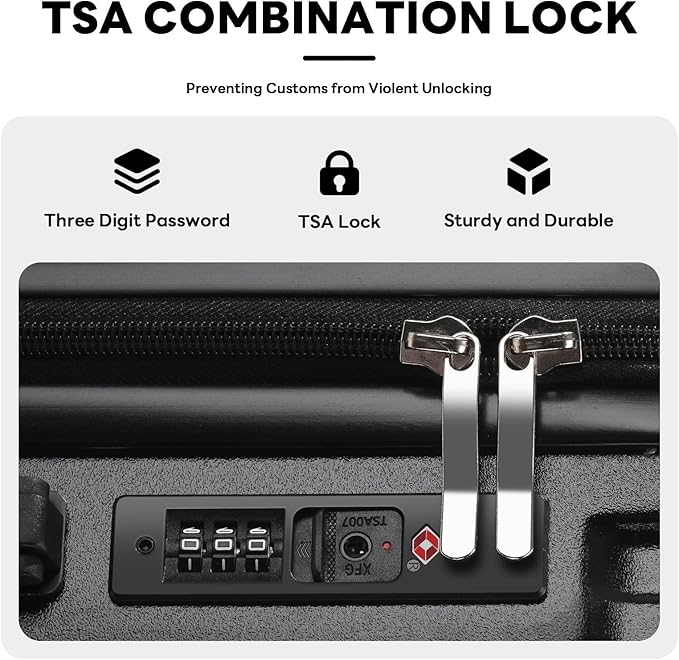 20 Inch Carry On Luggage With Cup Holder & USB Port, Airline Approved TSA-locked Luggage, Lightweight PC Material Travel Suitcase With 360° Spinner Wheel (14-20-24in Black, 14-20-24in)