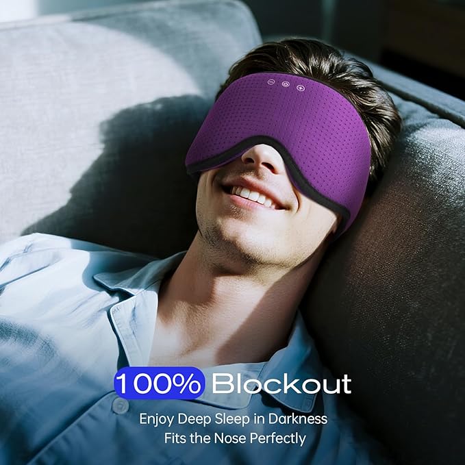 Sleep Mask with Bluetooth 5.4 Headphones, Removable 3D Eye Cups, Timing Sleeping Headphones for Side Sleepers, Wireless Music Eye Mask Speakers for Men, Women, Tech Gifts, Purple