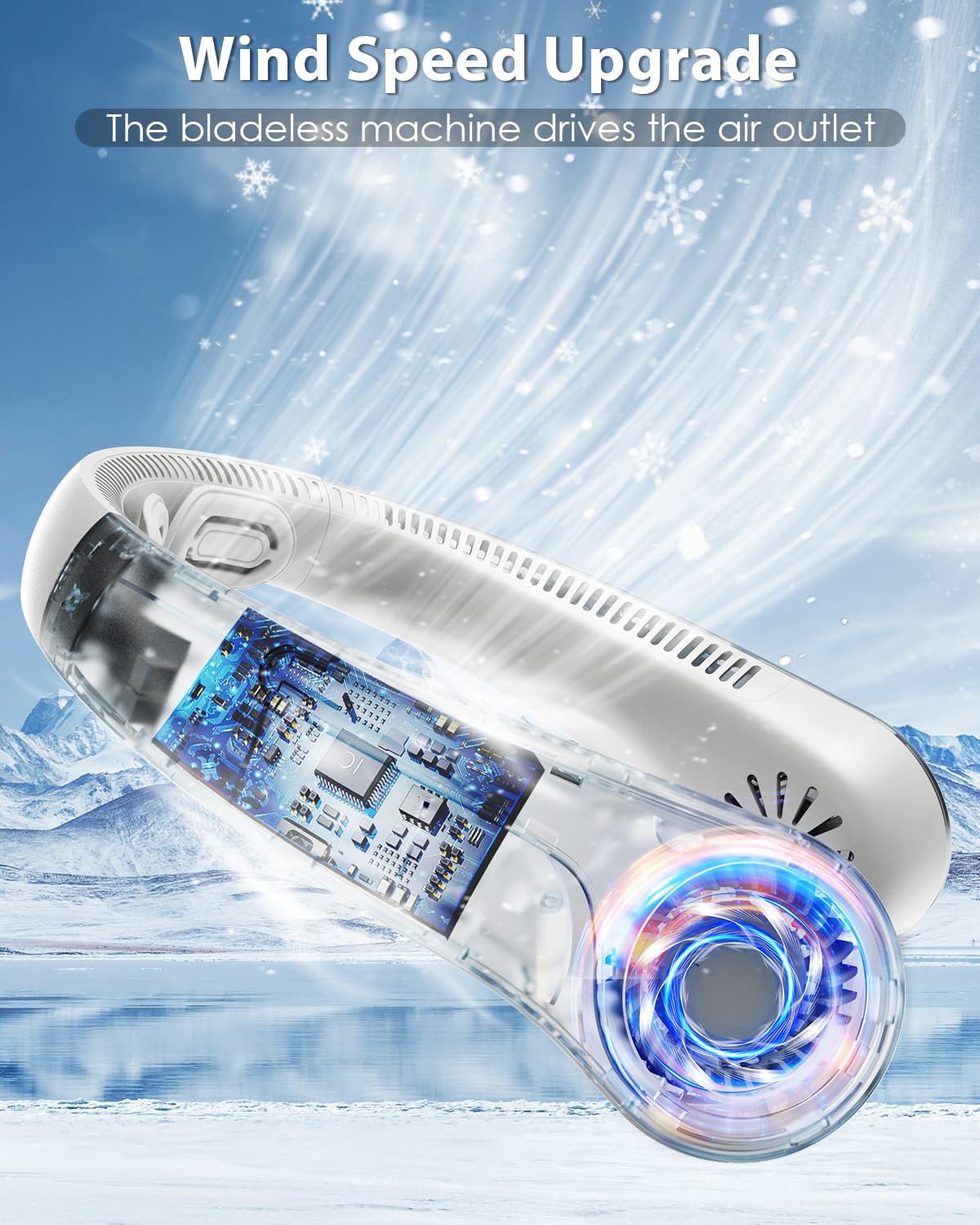 AUIIAH Portable Neck Fan Rechargeable Wearable Personal Fan Blow Cold Air, 5 Speeds, USB-C Battery, Neck Cooler with Neckbrace, Gift for Men Women, Sports, Gardening, Home, Outdoors, Travel, Camping