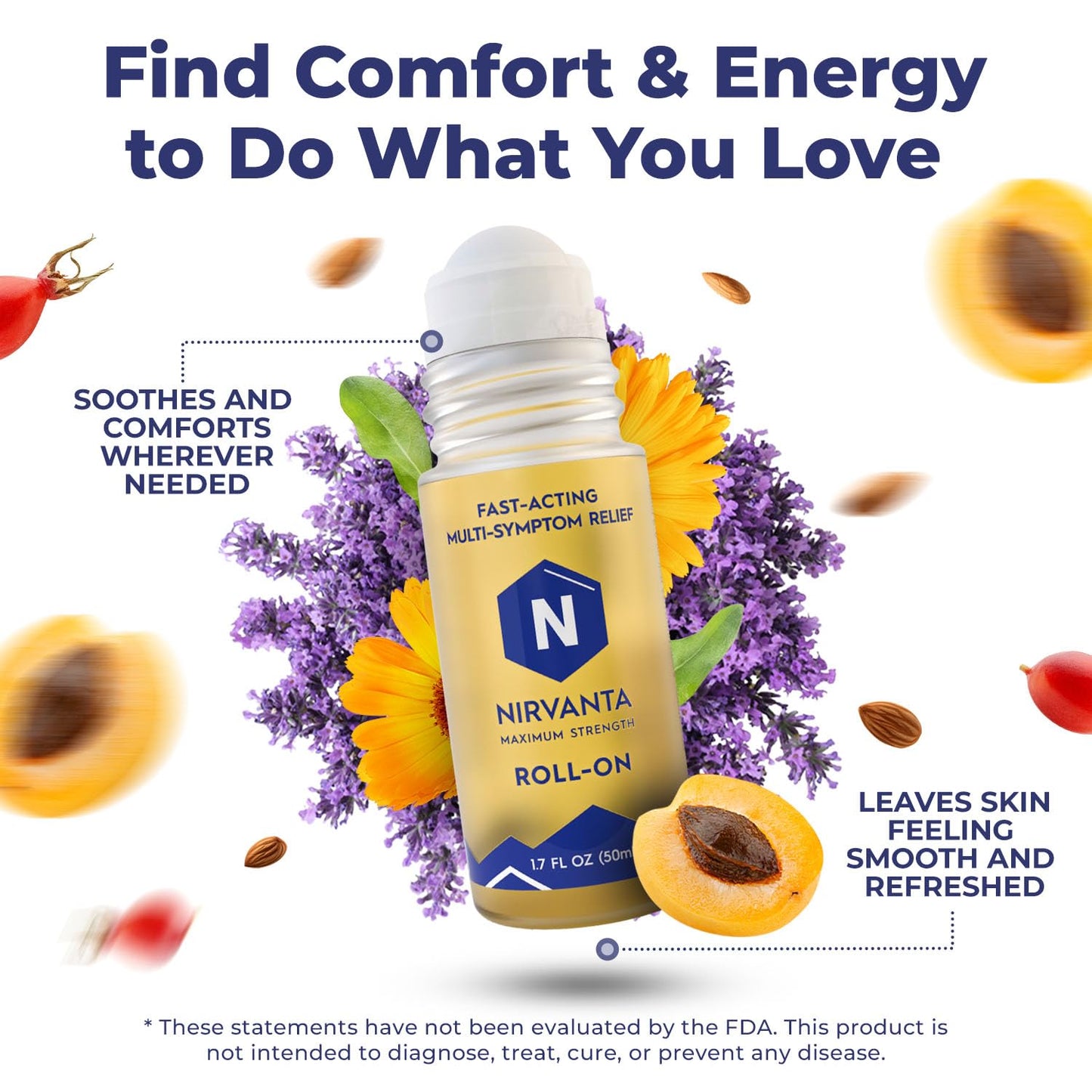 Natural Nerve Comfort Roll-On Oil 1.7oz – Fast-Absorbing with Rosehip, Frankincense and Myrrh - Soothing Support for Neck, Back & Joints – Lightweight and Non-Greasy