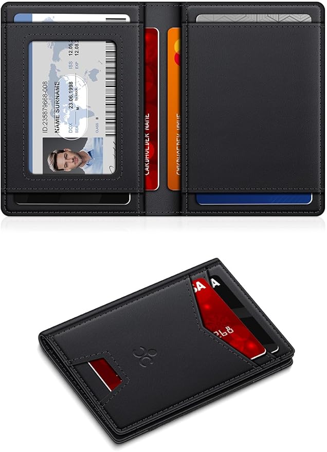 Wallet for Men Slim Leather Wallets for 9-13 Cards, RFID Blocking Thin Card Holder Wallet with ID Window & Stretchable Cash Slot, Minimalist Bifold Small Wallet for Front Pocket, Birthday Gift for Men