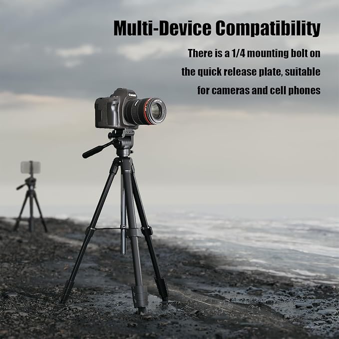 Camera Tripod, Travel Tripod for Camera Canon EOS Rebel Nikon, 61" Lightweight Phone Stand with Wireless Remote & Carry Bag, Compatible with DSLR, iPhone, Spotting Scopes, Max Load 11lb