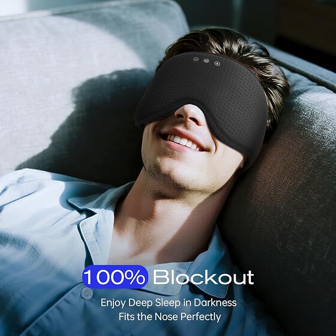 Sleep Mask with Bluetooth 5.4 Headphones, Removable 3D Eye Cups, Timing Sleeping Headphones for Side Sleepers, Wireless Music Eye Mask Speakers for Men, Women, Tech Gifts, Black