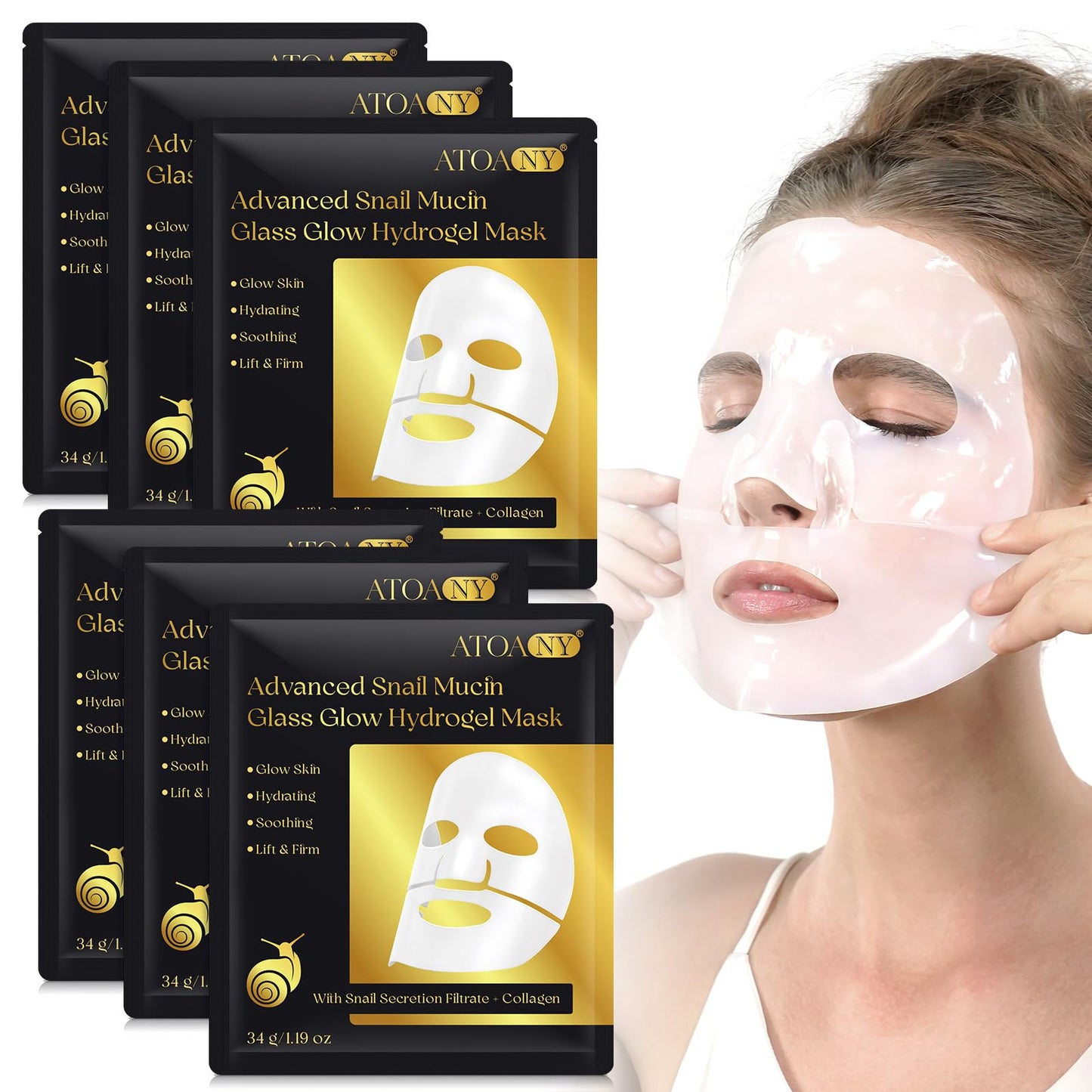 ITSDAWN 6 Pack Advanced Snail Mucin Glass Glow Face Masks, Collagen Face Mask, Hydrating Overnight Hydrogel Mask for All Skin Types