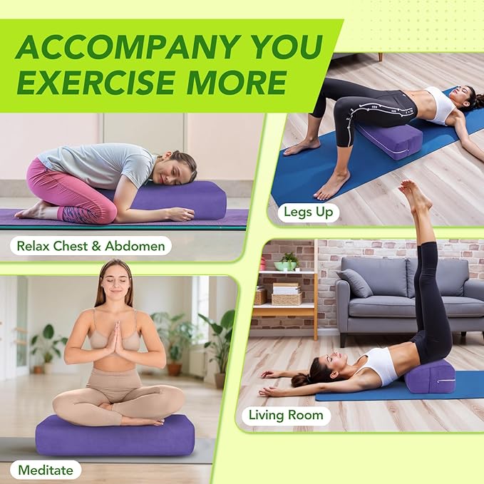 Rectangular Yoga Bolster - Meditation Pillow with Washable Suede Cover, 27"X10" X5.5"