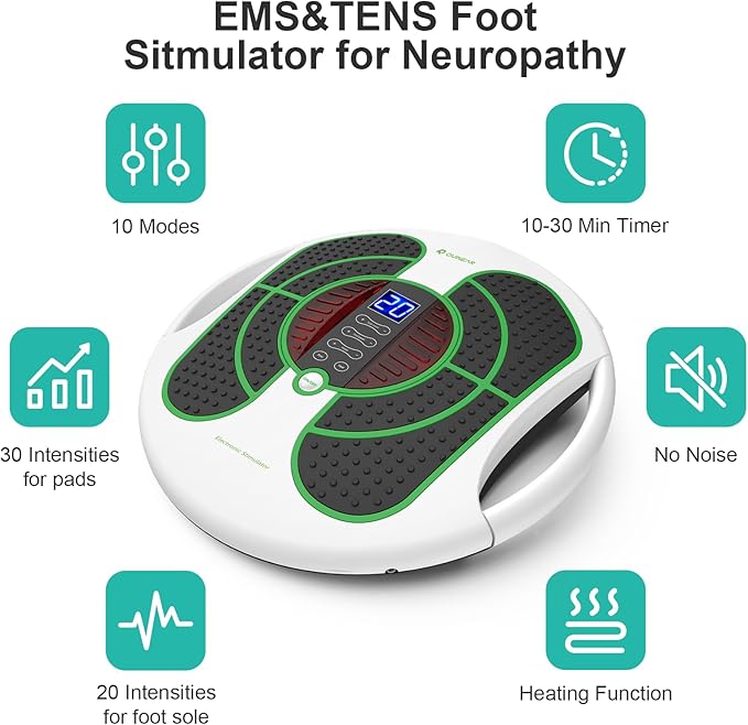 QUINEAR Foot Massager with TENS & EMS for Neuropathy, Foot Stimulator for Pain Relief and Circulation, Nerve Muscle Massager with Remote Control, Relieve Swelling and RLS