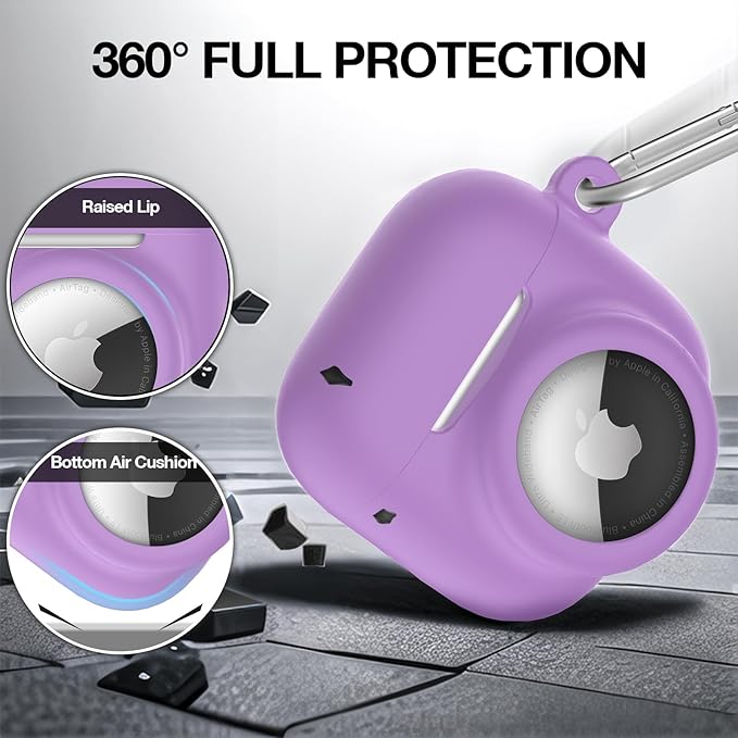2 in 1 Silicone Case Compatible with AirPod 4 and AirTag, Shockproof Protective Skin Cover for AirPods 4th Generation with Cleaner Kit & Carabiner (Purple)