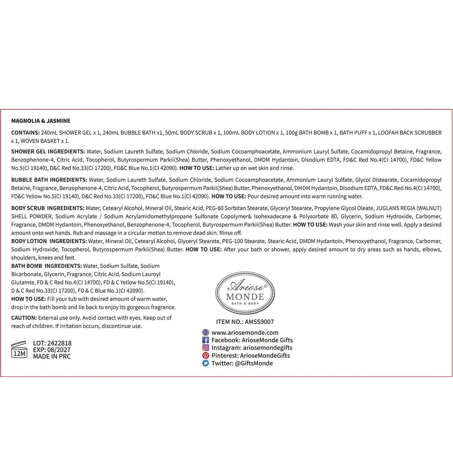 Home Spa Gift Basket, Bath Spa Kit for Women, with Body Lotion, Shower Gel, Bubble Bath, Body Scrub, Bath Salt, Bath Bomb, Bath Gift Set for Mother, Wife Her, with Magnolia and Jasmine Scent