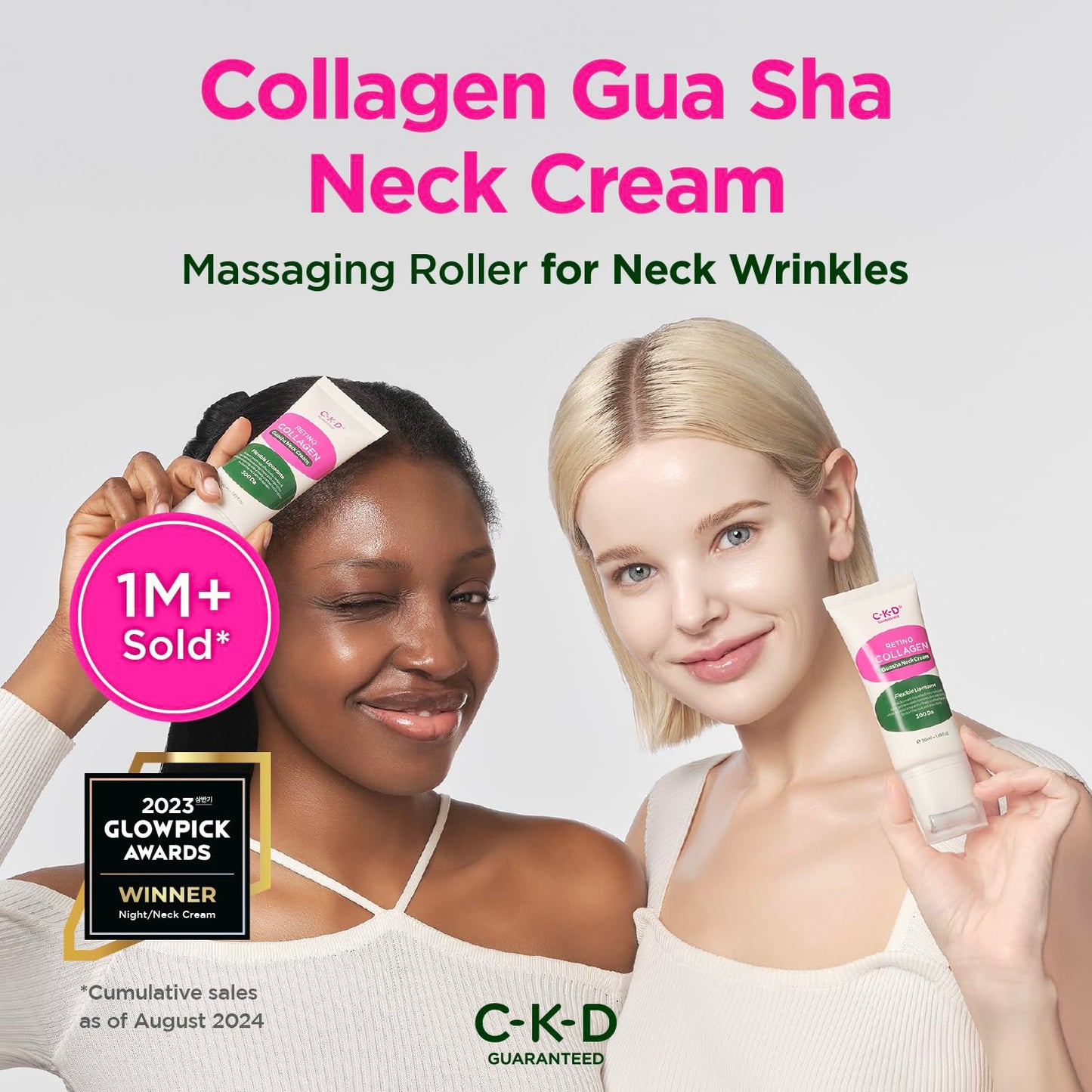 CKD Retino Collagen Gua Sha Neck Cream - Firming Cream for Neck and Jawline Tightening, Lifting, and Wrinkle Reduction with Stainless Steel Roller. Korean Skin Care,1.69 fl oz.