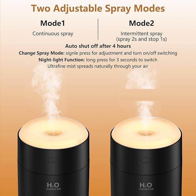 Portable Mini Humidifier, Auto Shut-Off, 2 Mist Modes, Quite, Small Humidifiers for Bedroom Travel Office Desk Plants (Black)