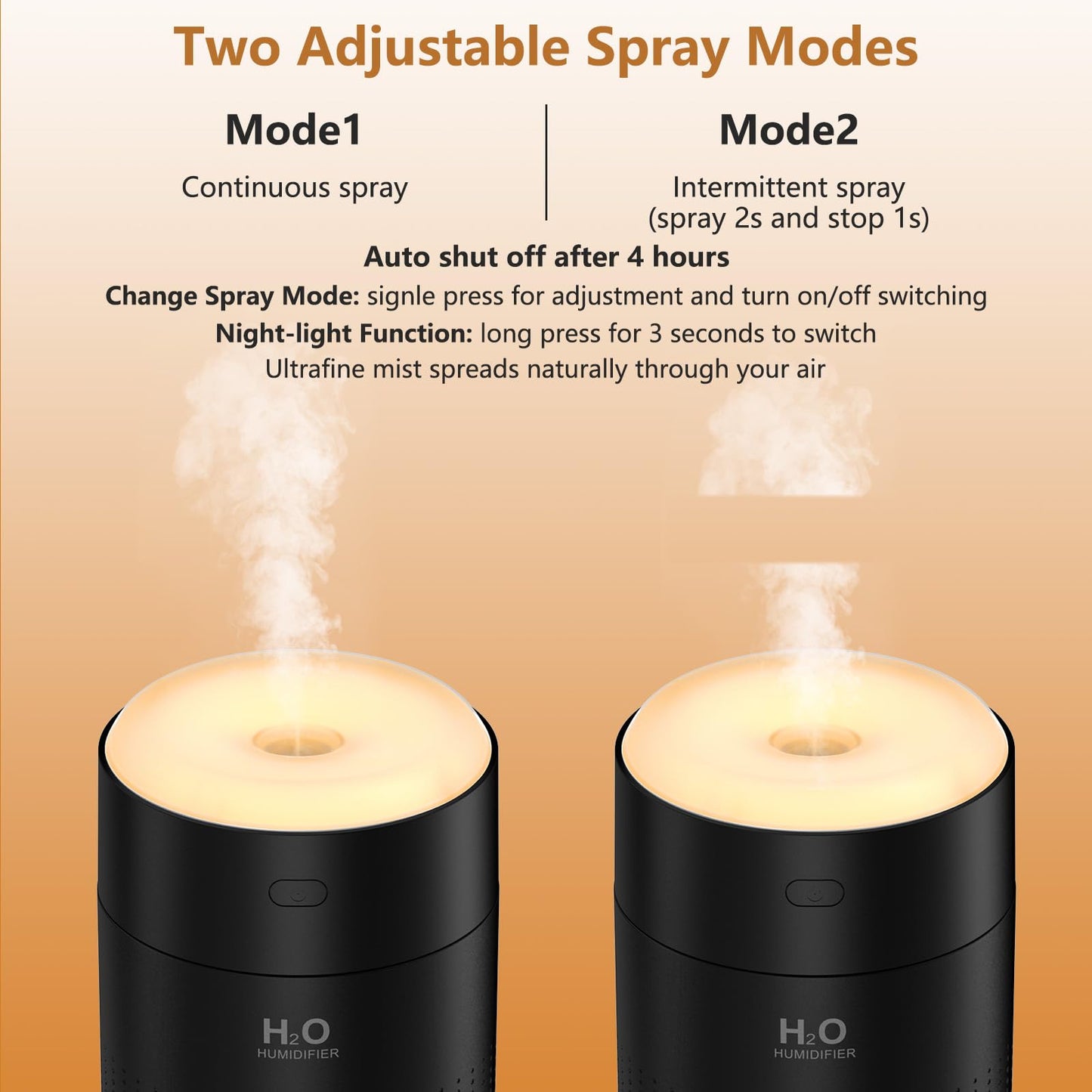 BAMCOO Portable Mini Humidifier, Auto Shut-Off, 2 Mist Modes, Quite, Small Humidifiers for Bedroom Travel Office Desk Plants (Black)