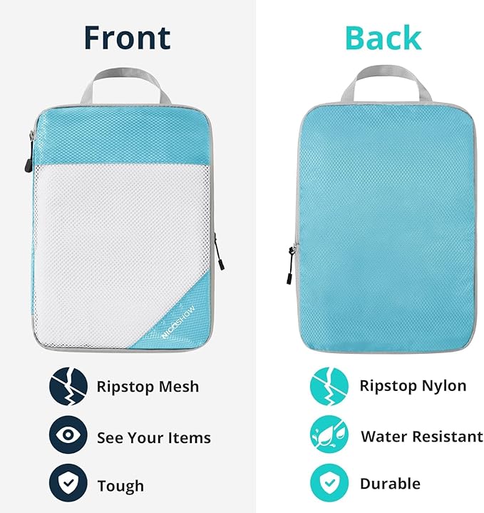 9 Set Compression Packing Cubes for Travel - Compressible, Lightweight, and Space-Saving Packing Cubes, Travel Essentials for Women, Teal