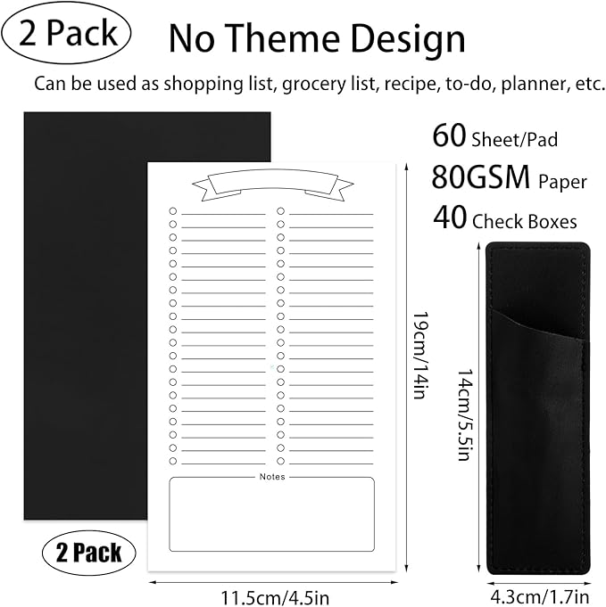 2 Pack Grocery List Magnet Pad for Fridge with Pen Holder, Totally 120 Sheets Magnetic Note Pad for Fridge Full Back Magnet Shopping List, To Do List, Memo Notepads, 4.5x7.5"(Blank Design)