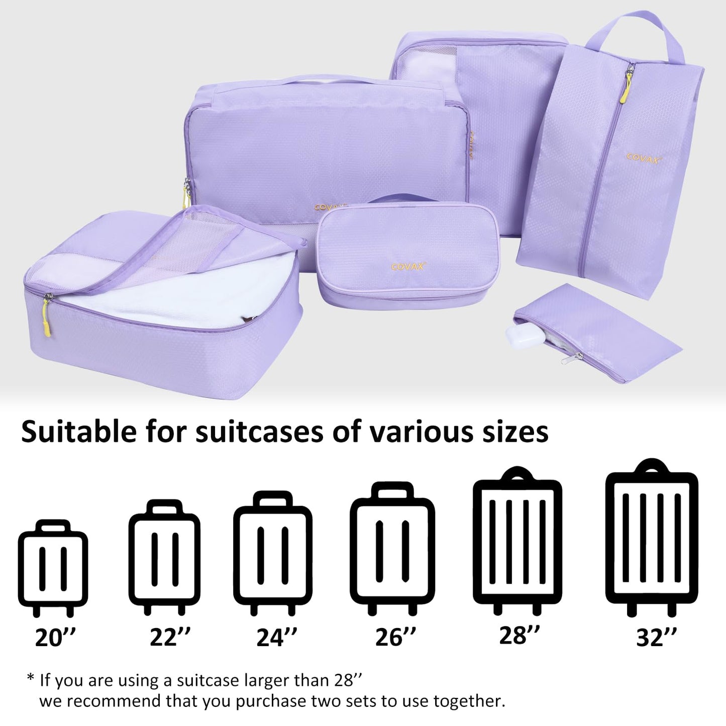 COVAX Packing Cubes for Suitcases, 5 Set Travel Luggage Organizer Bags and Storage Packing Cubes for Women Men, Purple