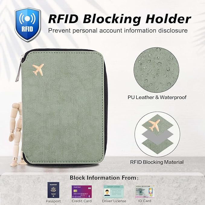Cnycmy Passport Holder with Airtag,Passport-Wallet-Holder for Women, RFID Passport Holder with Slot Waterproof, PU Leather Travel Passport Case (Green3)