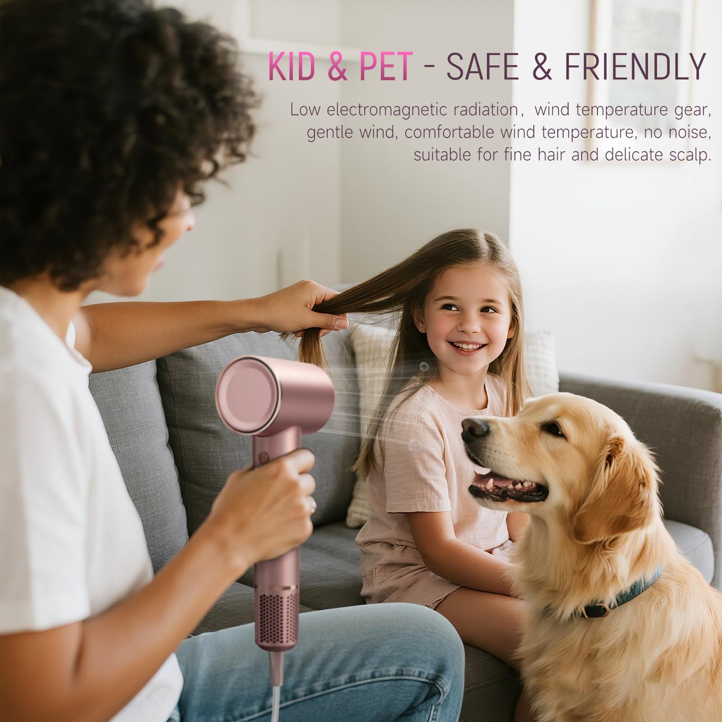 High-Speed Ionic Hair Dryer:3Min Fast Dry with Brushless Motor - Quiet, Mini Portable Hair Dryer Hair Care with Diffuser for Curly Hair Salon Home Travel for Women/Men/Baby/Pet