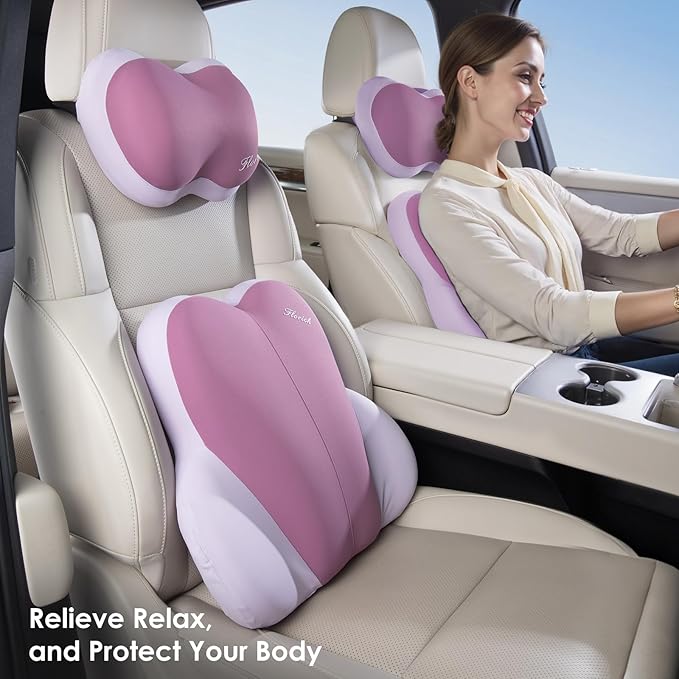 FLORICH Lumbar Support with Car headrest Back Pillow for Chairs Headrest Pillow for Car Ergonomic Ultrathick Memory Foam Back Pillow for Office Chair (Purple)