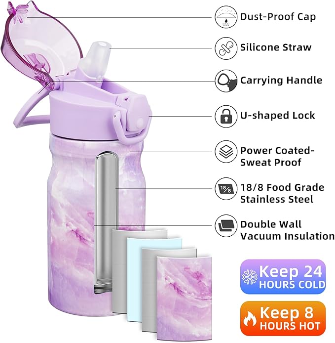 BJPKPK Stainless Steel Insulated Water Bottle With Straw Lid 14oz Reusable Metal Thermo Bottles Keep Cold And Hot,Dawn