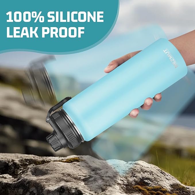 24oz Insulated Water Bottle with Straw&2 Lids, Stainless Steel Water Bottles, Sports Metal Water Bottle Cup, Double Walled Vacuum Insulated Bottles Leak-Proof Travel, Blue