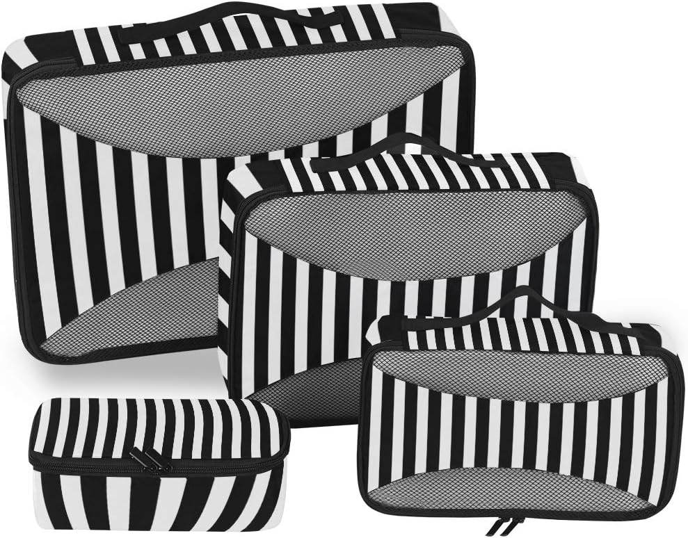 ALAZA 4 Set Packing Cubes for Travel Essentials Black White Stripes Suitcases Luggage Organizer Bags