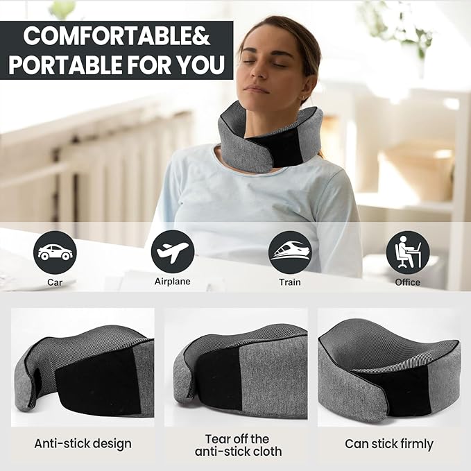 Travel Pillow, 100% Pure Memory Foam Travel Neck Pillow Airplane Neck Support Ergonomic Design for Traveling Suitable for Airplanes,Offices and Cars-Dark Grey