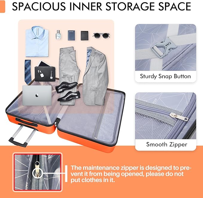 AnyZip Luggage PC ABS Hardside Lightweight Suitcase with 4 Universal Wheels TSA Lock Carry-On 20 Inch Orange