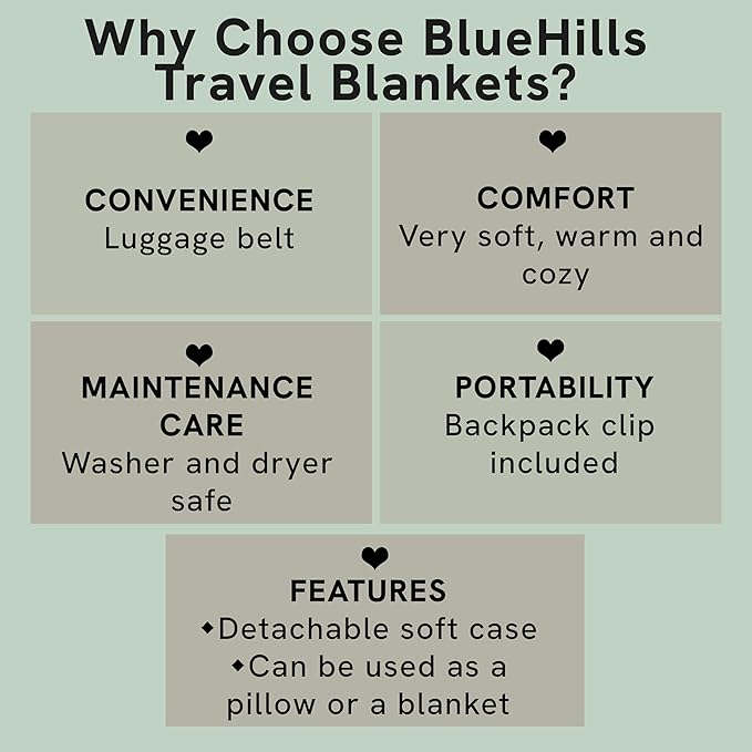 BlueHills Travel Blanket Pillow Compact Lightweight Pocket Size Airplane Traveling Essential Flight Trip Throw in Bag Portable Case Plane Accessory Beige L06